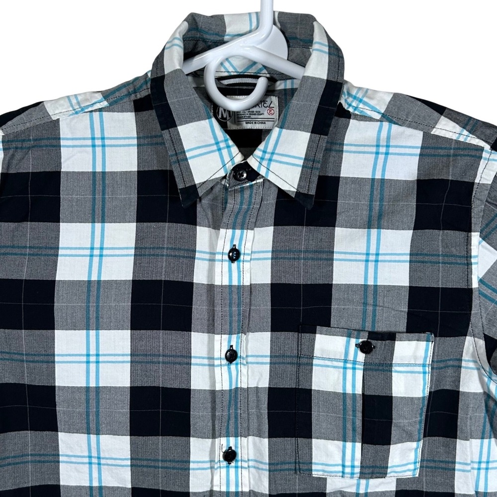 Ezekiel Mens Plaid‎ Button Down Shirt Black Blue White Size Medium